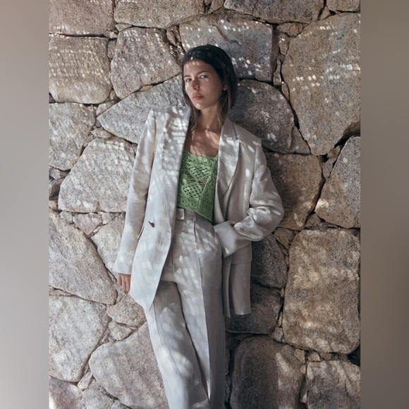 ZARA Linen Crossover Blazer Light Camel |3420/710/743/s - Picture 2 of 14